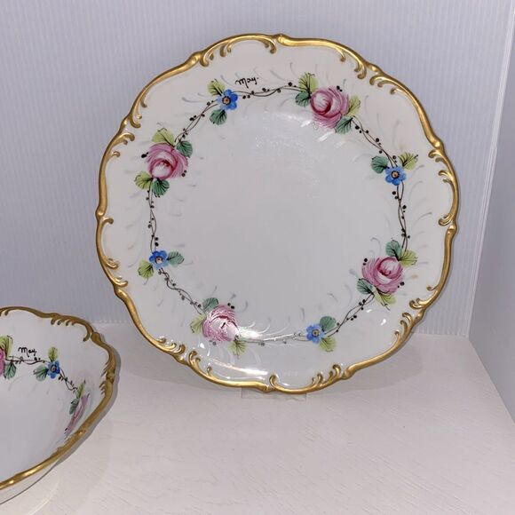 Vintage Tirschenreuth 1838 Germany Gold Trim Hand Painted Porcelain Dish & Plate - Picture 2 of 13